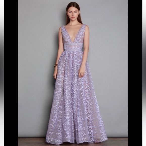 Bronx and Banco Dresses & Skirts - Bronx & Banco Purple Plunge Megan Floral Embroidered Lace Gown